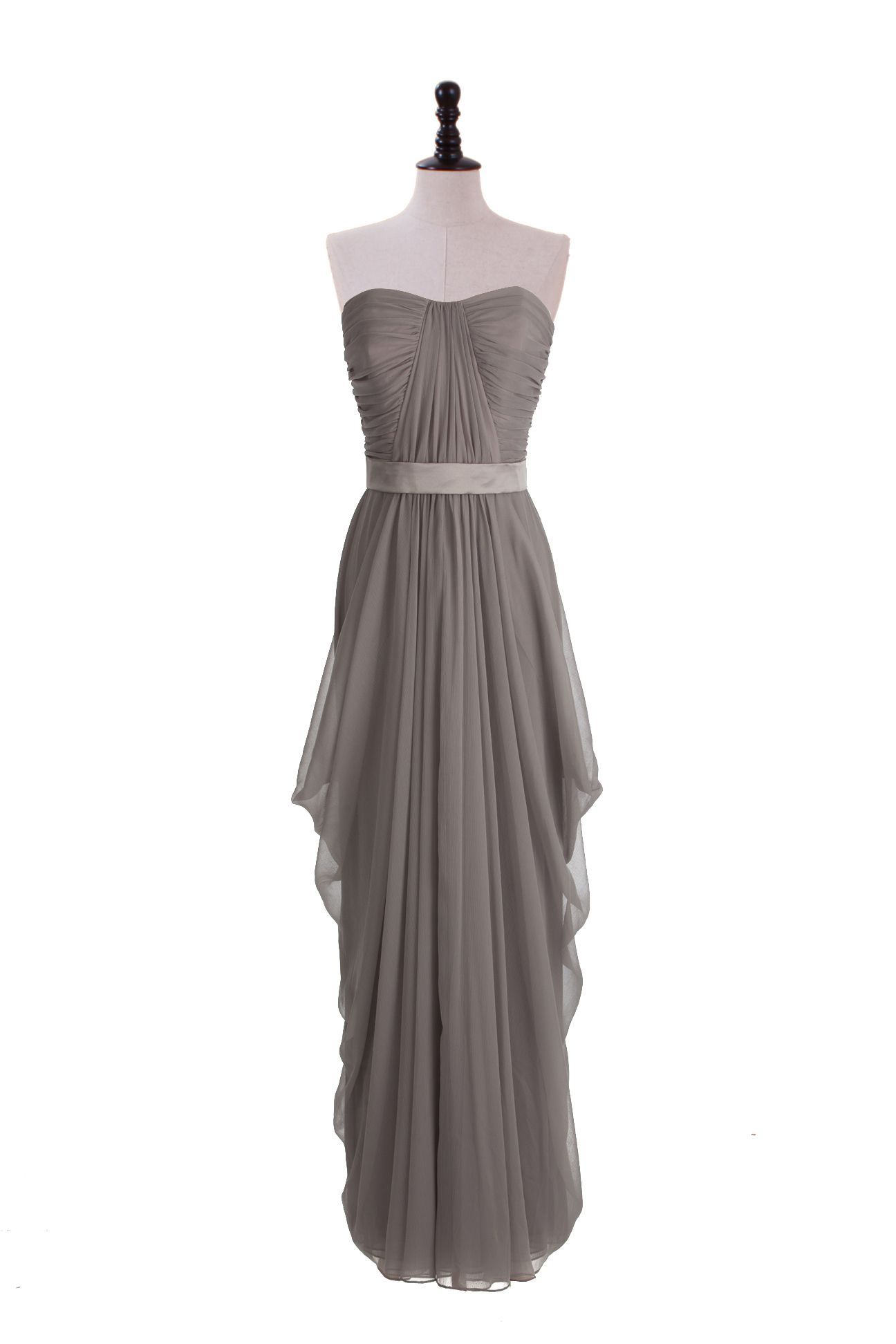 Strapless Shirred Dress with Draped Skirt