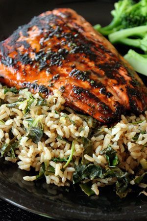 Summer Salmon Over Cilantro-Lime Rice with Kale  4 tbsp lime juice, separated  1