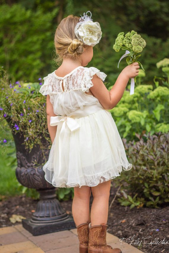 The Charlotte Ivory Lace Chiffon Flower Girl by DLilesCollection