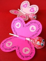 Tootsie Rolls = Lollipop Butterfly with card that reads Happy Valentines Day, To