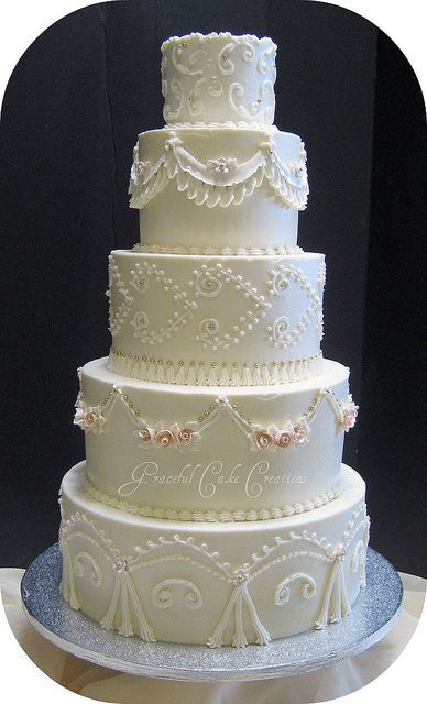 Traditional Ivory Wedding Cake by Graceful Cake Creations, via Flickr
