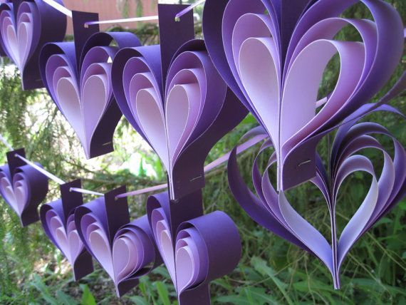 TWO Garlands Of PURPLE HEARTS. 10 Hearts. Wedding, Shower Decoration, Home Decor