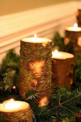 Use a dremel to empty the middle of a stump and fill it with wax, add some fir s