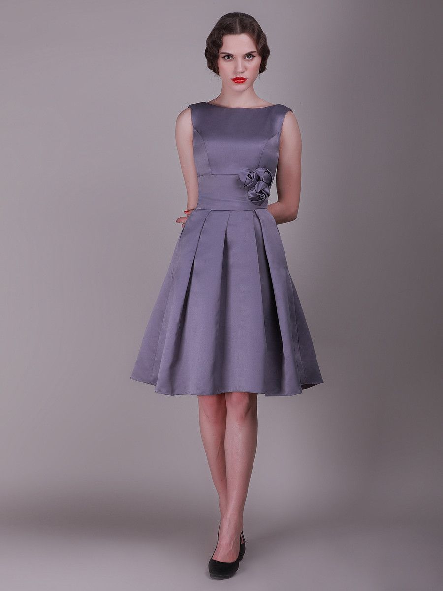 Vintage Bridesmaid Dress with Pleated Skirt and Rose Details