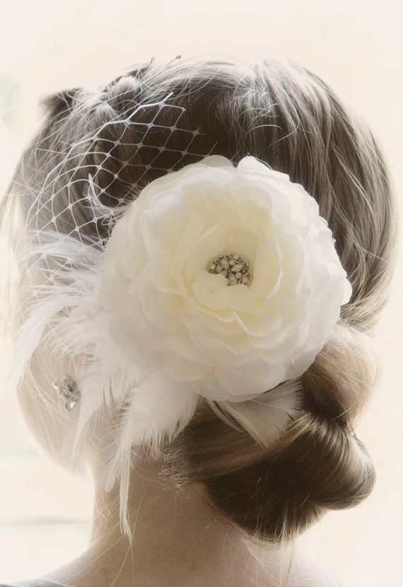 Vintage Wedding Ivory Flower Hair Piece, Weddings White Fascinator head piece, B
