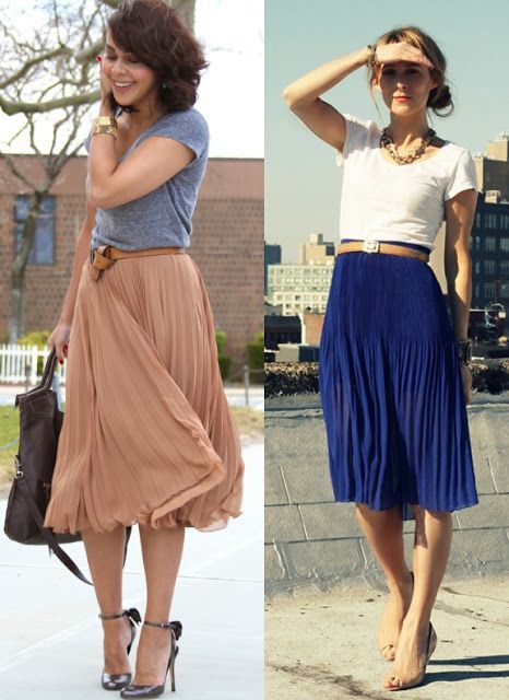 a simple tee and pleated skirt…i have two club monaco versions in a pale peach