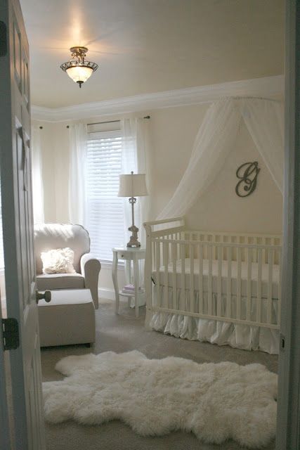 All white vintage baby girl’s nursery…the idea of all white for baby is nice