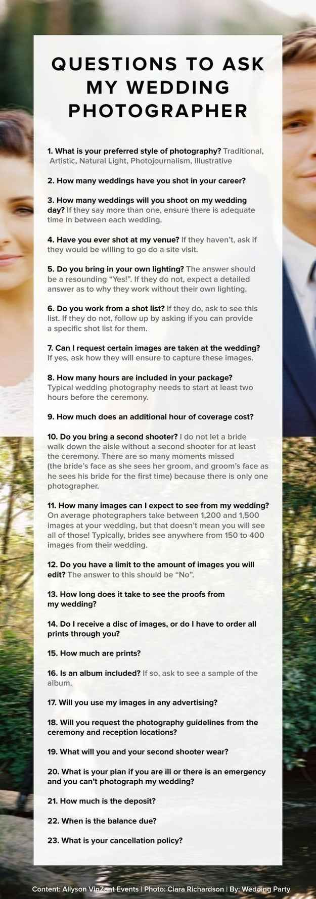 Ask wedding photographer