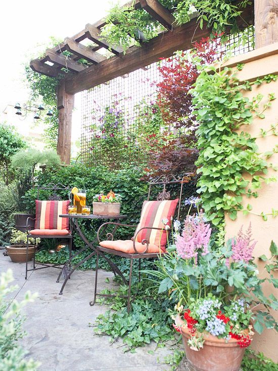 Create a Restful Nook  Use plants to cocoon a garden spot.  Trees often are used