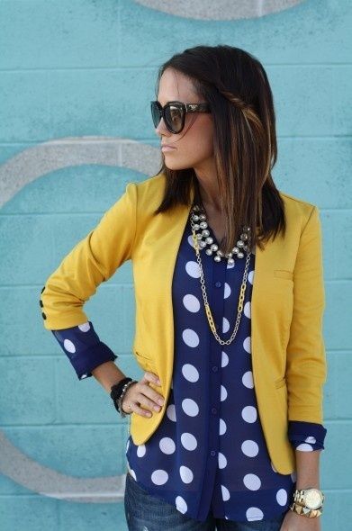 Polka dots –   Mustard and Navy – what a fab combination