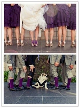 Purple! Love that the brides’ wearing color shoes and the bridesmaids white. Lov