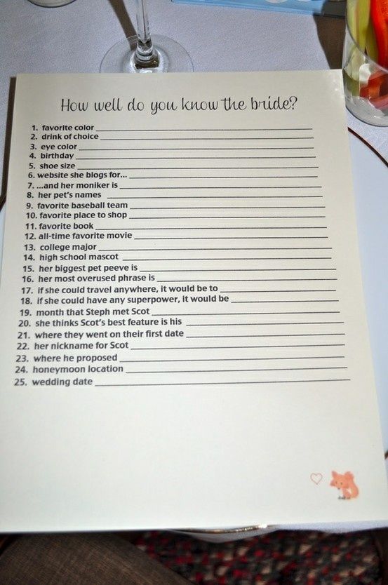 wedding bridal shower. I like these questions, with a change of a couple.