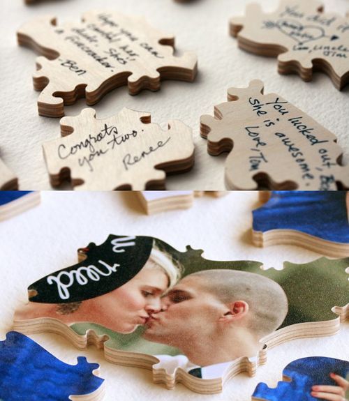 Wedding guest book ideas: Puzzle pieces – Pick an engagement photo and have it t
