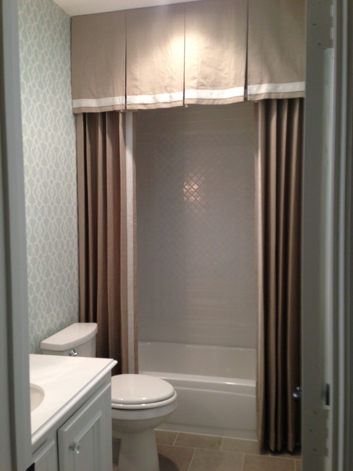 Beautiful shower curtain in a remodeled bath