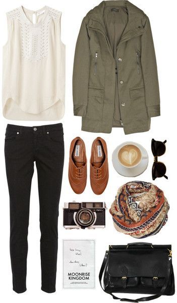 black skinnies+white sleeveless collar shirt+green cargo jacket+hipster shoes+pa