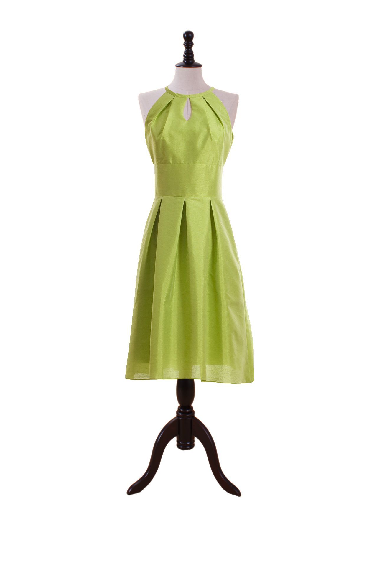 Taffeta Halter Keyhole Dress With Pleated Skirt