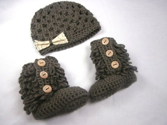 Baby Girl Clothes Crochet Baby Booties Hat by stitchesbystephann, $42.00