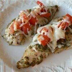 Baked Pesto Chicken Breasts – Just made it.. easy and good. I used a Pyrex cooki