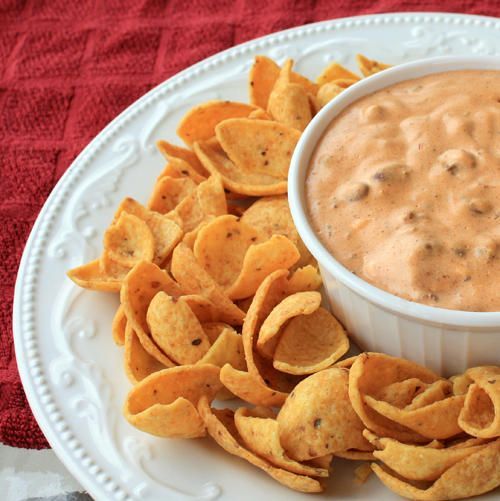 Chili Chip Dip – 1 can Hormel “no beans” chili and 1 8oz package of cream cheese