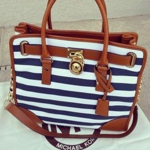 Michael Kors Striped Lock Large Navy Totes! OMG!! Holy cow, Im gonna love this s