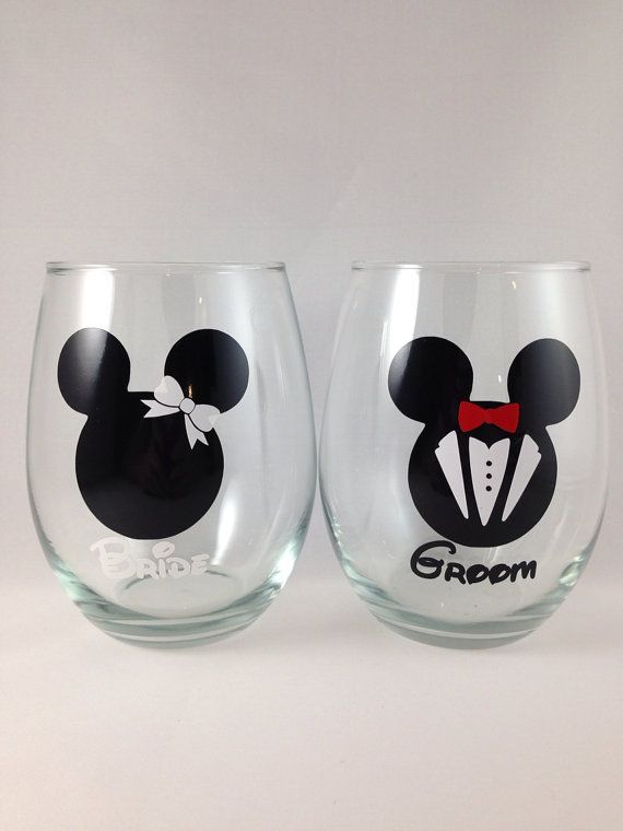 Mickey and Minnie Stemless Wine Glass: Personalized Disney Gift, Bridal Shower G