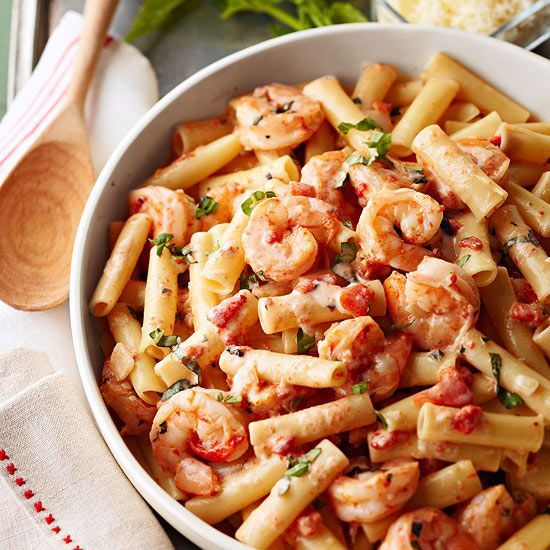 Shrimp and Roasted Red Peppers  Cozy up to a warm bowl of this creamy, 25-minute
