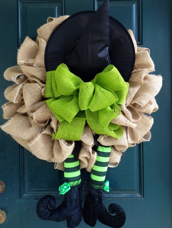 Witch Burlap Halloween Wreath by tiffanynewcomb on Etsy