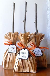 Witchs brooms treat bags. So cute s 2nd grade class Halloween Party. t want to u