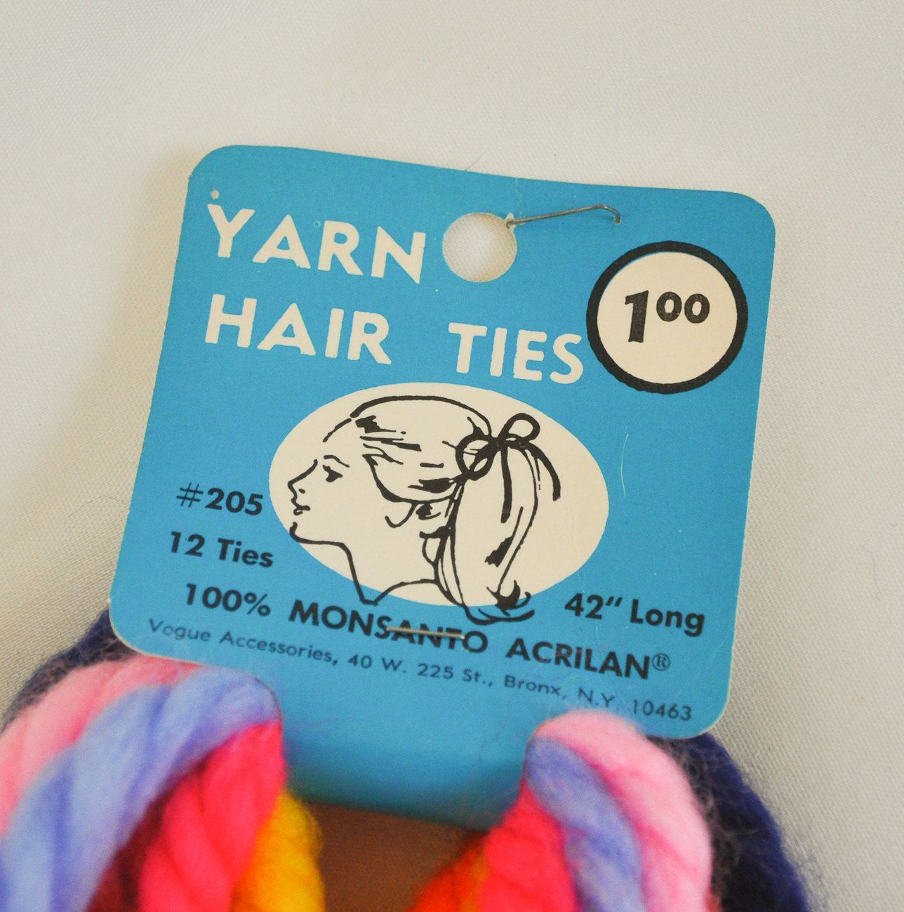 1970s yarn hair ties. We used different colored ones on the Great Danes when the