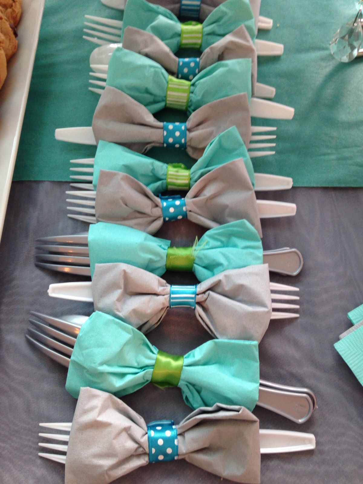 Bow tie table decorations – dress up each placesetting with a fun flatware wrap