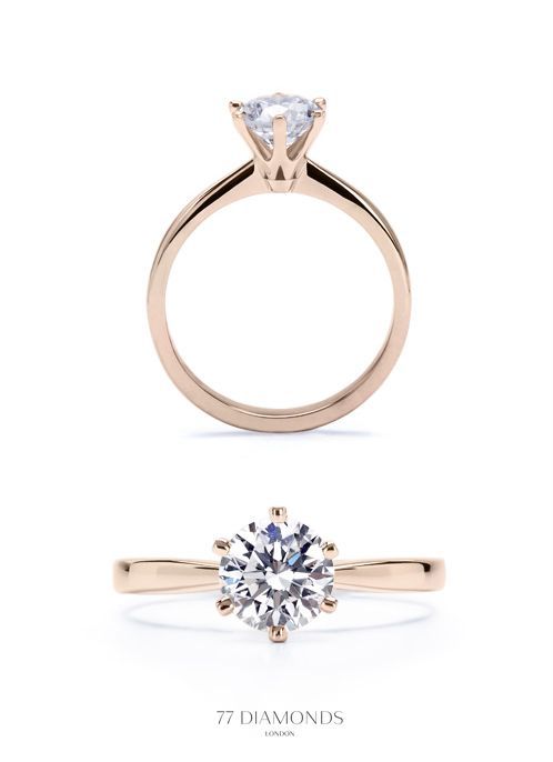 Delicate band, but with 4 prongs, not 6. Rose Gold. .5-1 carat diamond. = Perfec