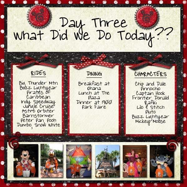 disney layout – I love this idea!! Do this for each day and then after this page