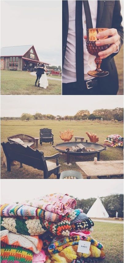Fall Winter Wedding Trends. Outdoor fire pits and soft comfy blankets to keep yo