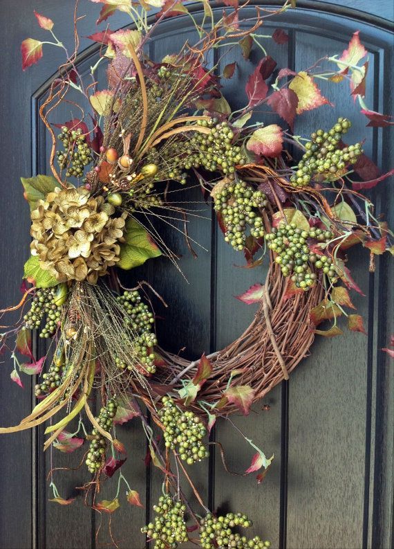 Fall Wreath-Autumn Wreath Berry-Twig-Holiday Wreath- Grapevine Door Decor-Fall D