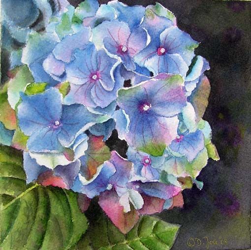 hydrangea paintings | Blue Hydrangea in watercolor  flower painting  Blaue Horte