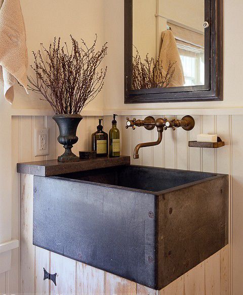 I love this giant rustic looking sink – perfect for our small bathroom and could