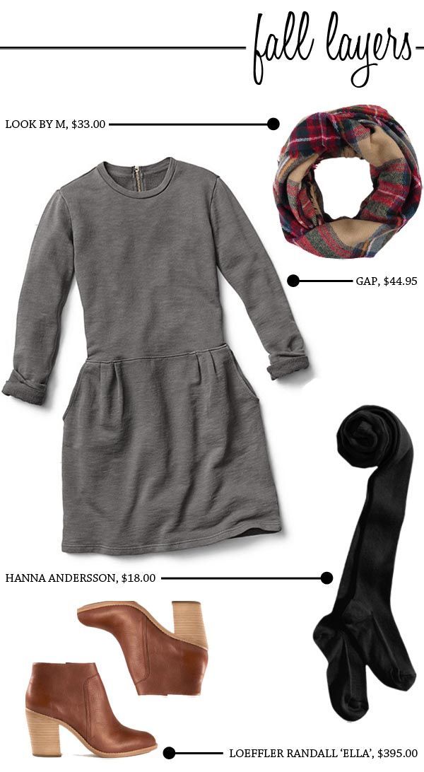 Perfect Fall Layers with the GAP sweatshirt dress, plaid scarf, tights and booti