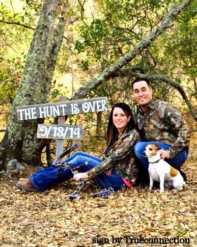 Save The Date Wedding Sign THE HUNT is OVER Engagement Photo Prop Rustic Wedding