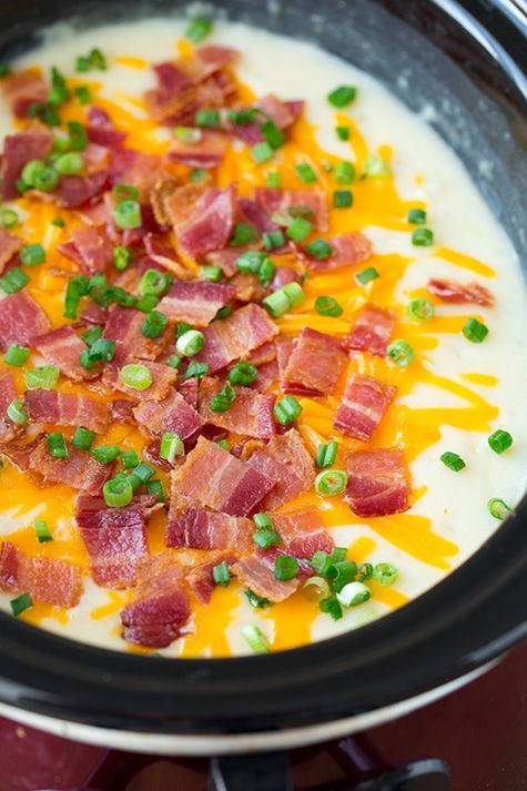 Slow Cooker Loaded Potato Soup – Cooking Classy  Literally the easiest soup ever