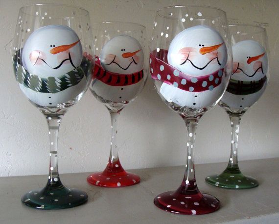 Snowman Wine Glasses set of 4. by lstaubin on Etsy, $55.00