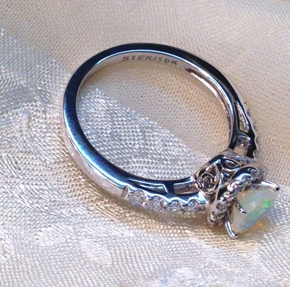 White Opal Ring or Engagement Ring Solitaire by NorthCoastCottage