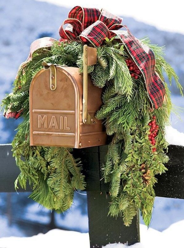 2013 Christmas mailbox cover decor, Christmas plaid bow garland mail box decor,