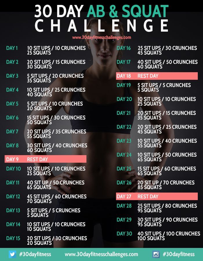 30 Day Ab and Squat Challenge Workout Chart This site has some good how tos on b