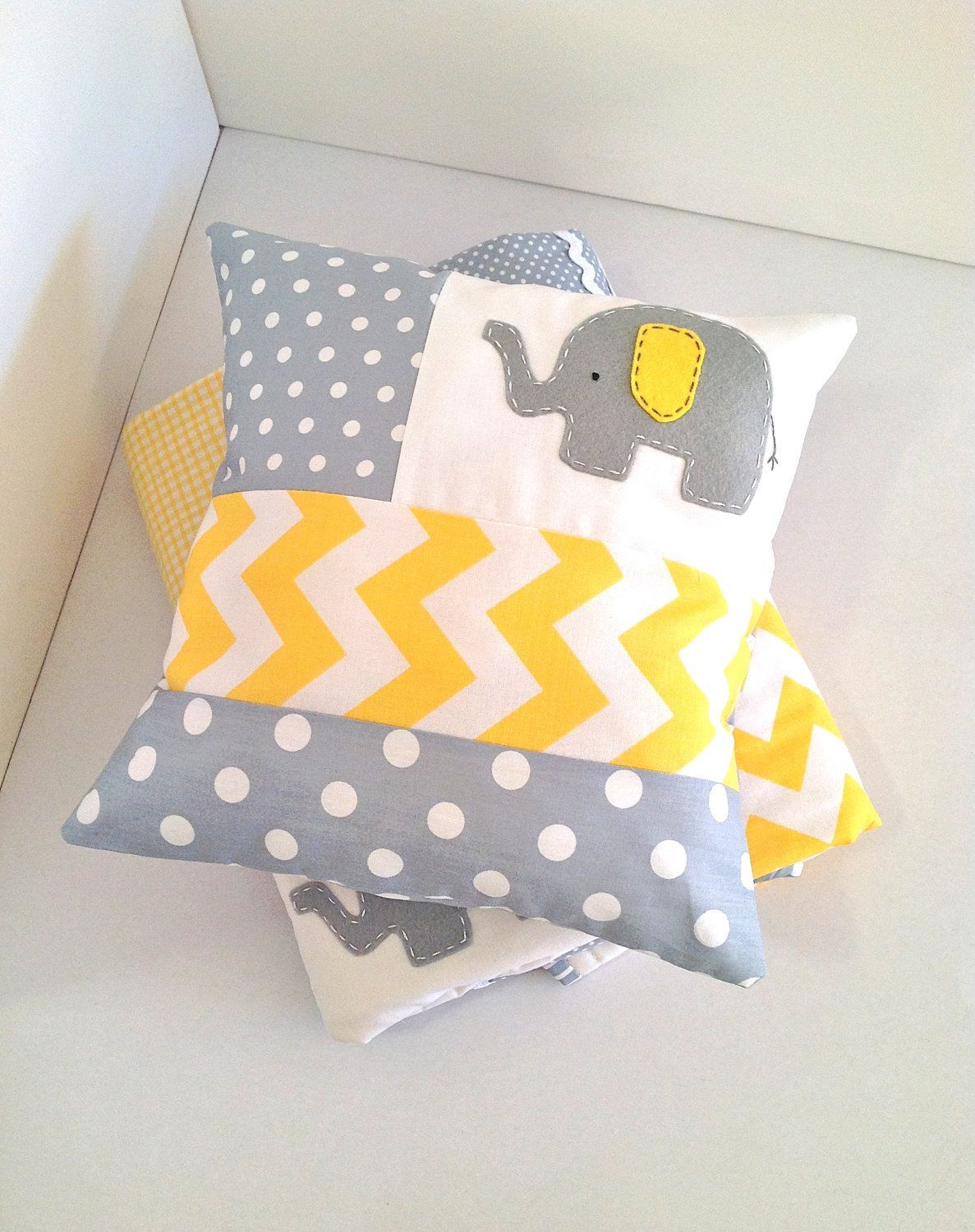 baby room elephant yellow and grey | Elephant Baby Crib Quilt and Pillow in Yell