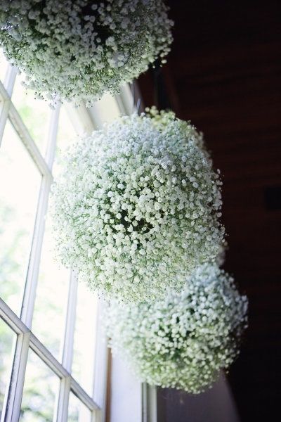 Babys breath flower balls … lovely on the eyes and flowers budget!