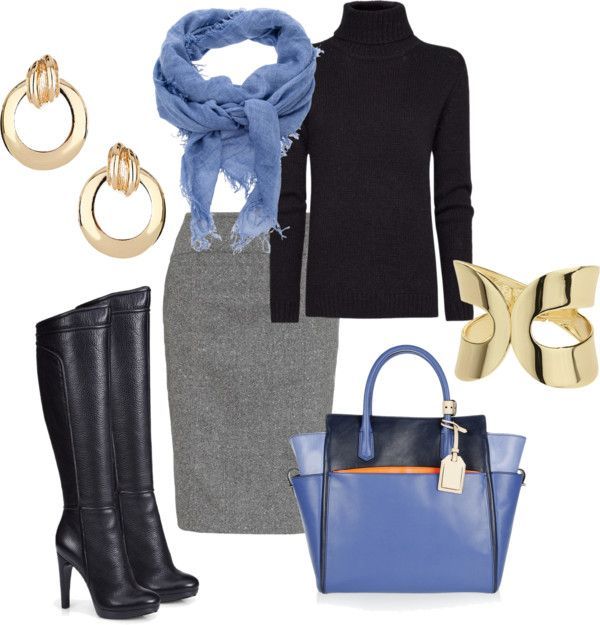 “Black, Grey, Gold, Purple, Periwinkle – Fall / Winter Work Outfit – Light Sprin
