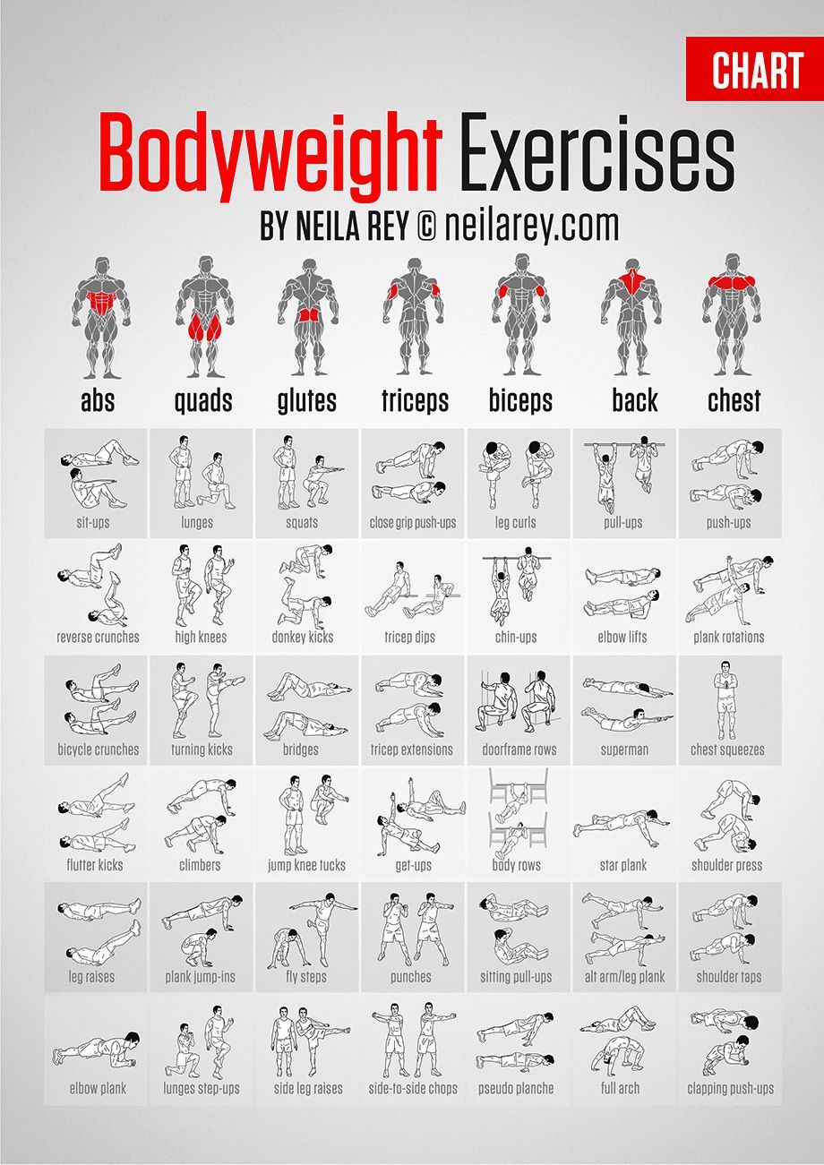 Bodyweight Exercises Chart – detailed chart with illustrations showing possilbe
