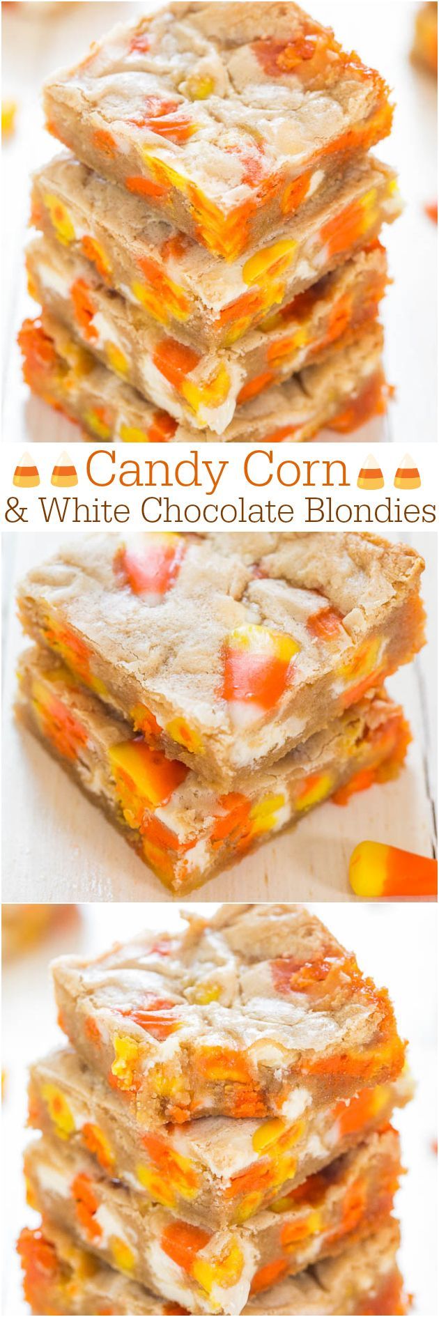 Candy Corn and White Chocolate Blondies – Wondering what to do with your candy c