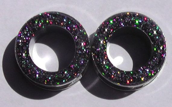 Charcoal Holograpic Sparkle Flesh Screw On Tunnels- Made to Order 2,0, 00 on Ets