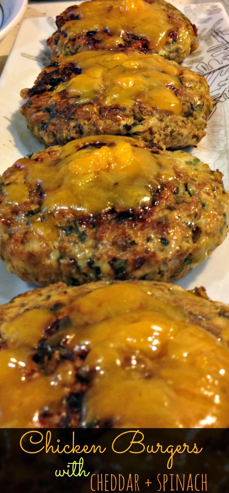 Chicken Burgers with Spinach & Cheddar – Clean eating, easy recipe would be grea